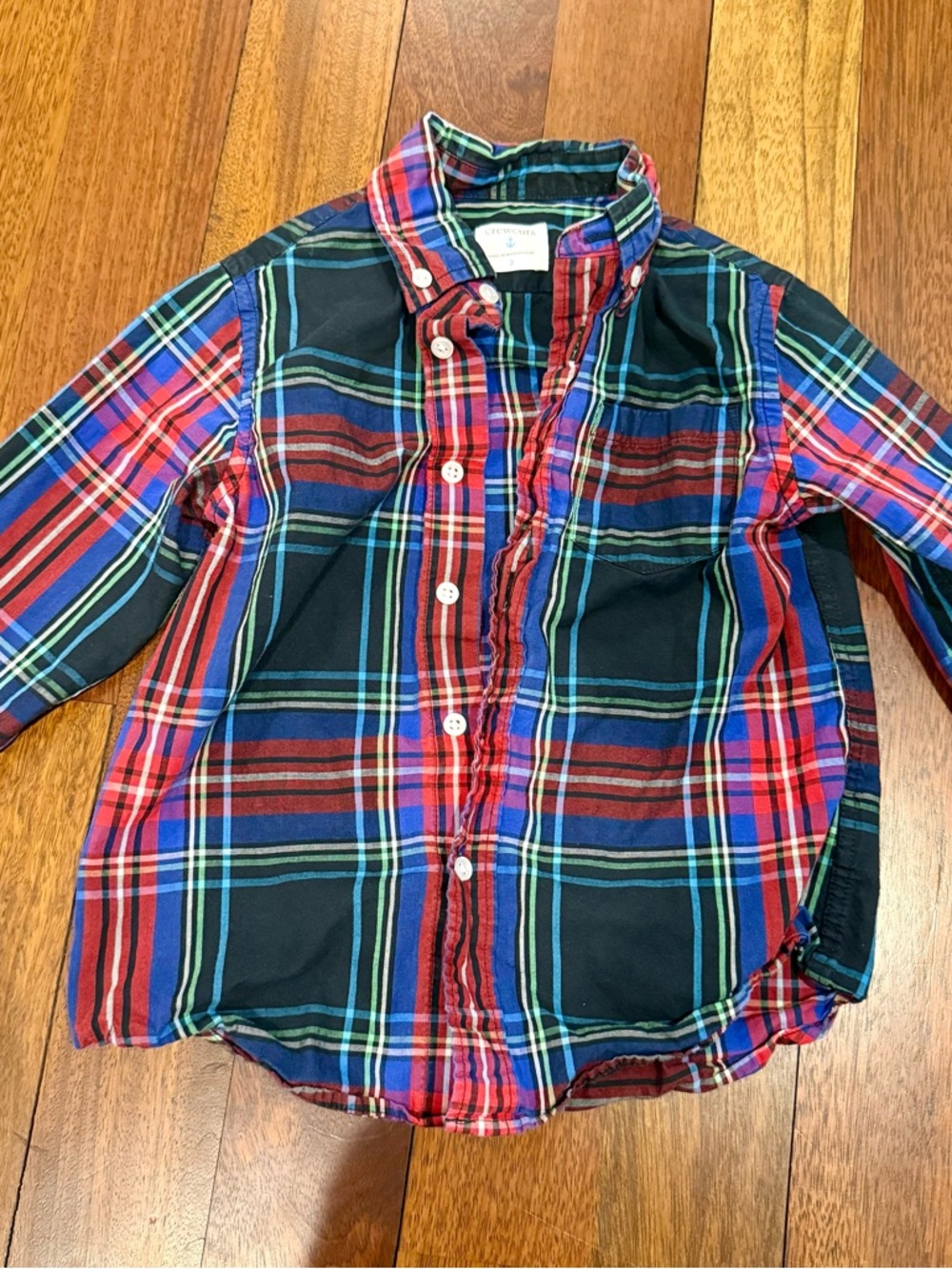 Crewcuts Plaid Button-Down Shirt in Red, Blue & Green Holiday Christmas Sz 3T